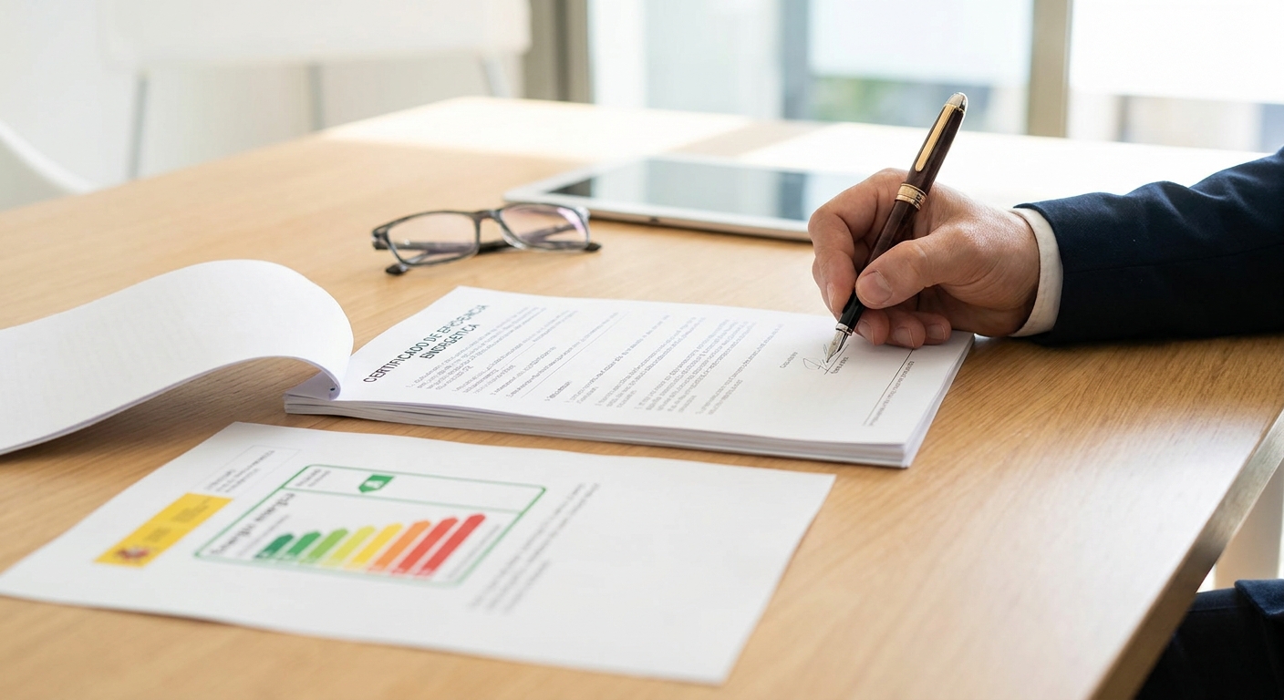 contract signature for energy efficiency grant with a pen and documents