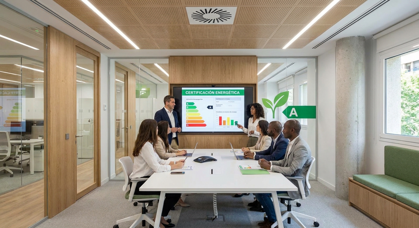 modern office building interior with LED lighting
