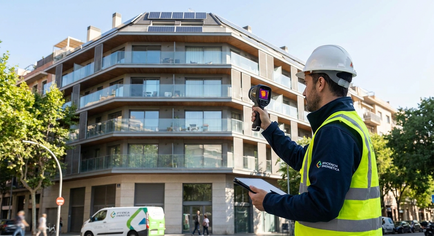 technician inspecting building facade