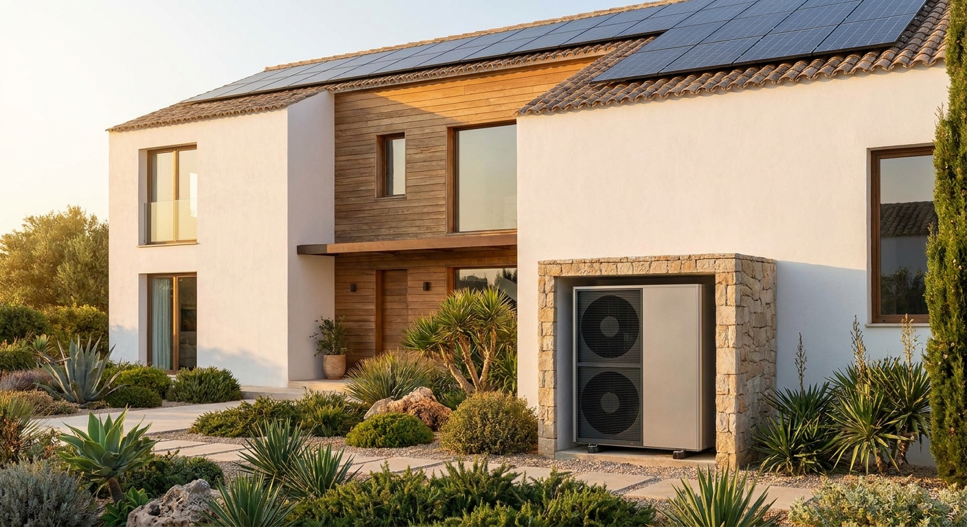 modern heat pump installation outside a house