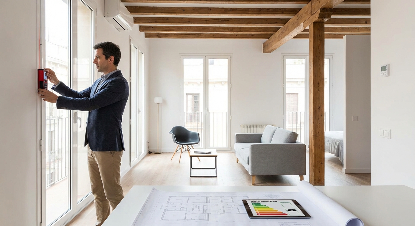 architect measuring room dimensions with a laser measure