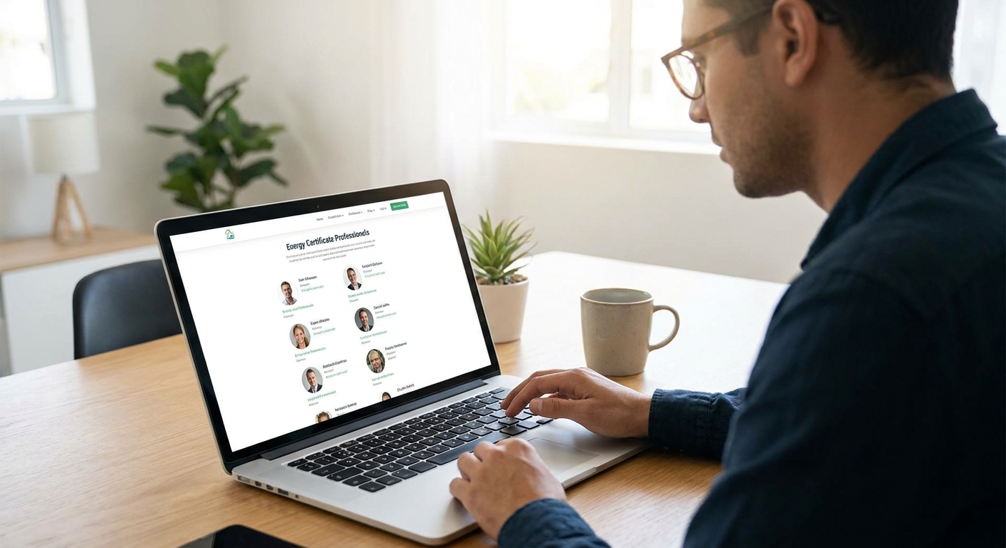 person browsing professionals on a laptop screen