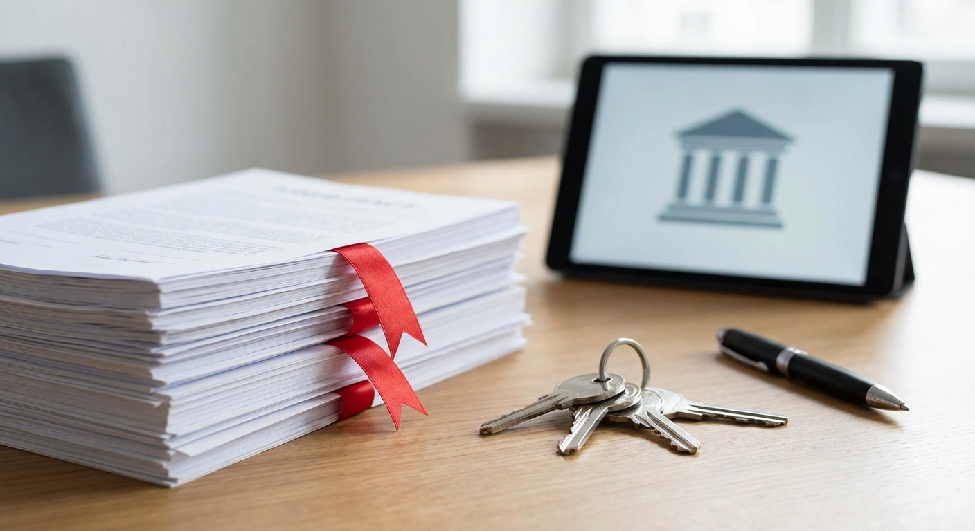 legal documents and keys on a table