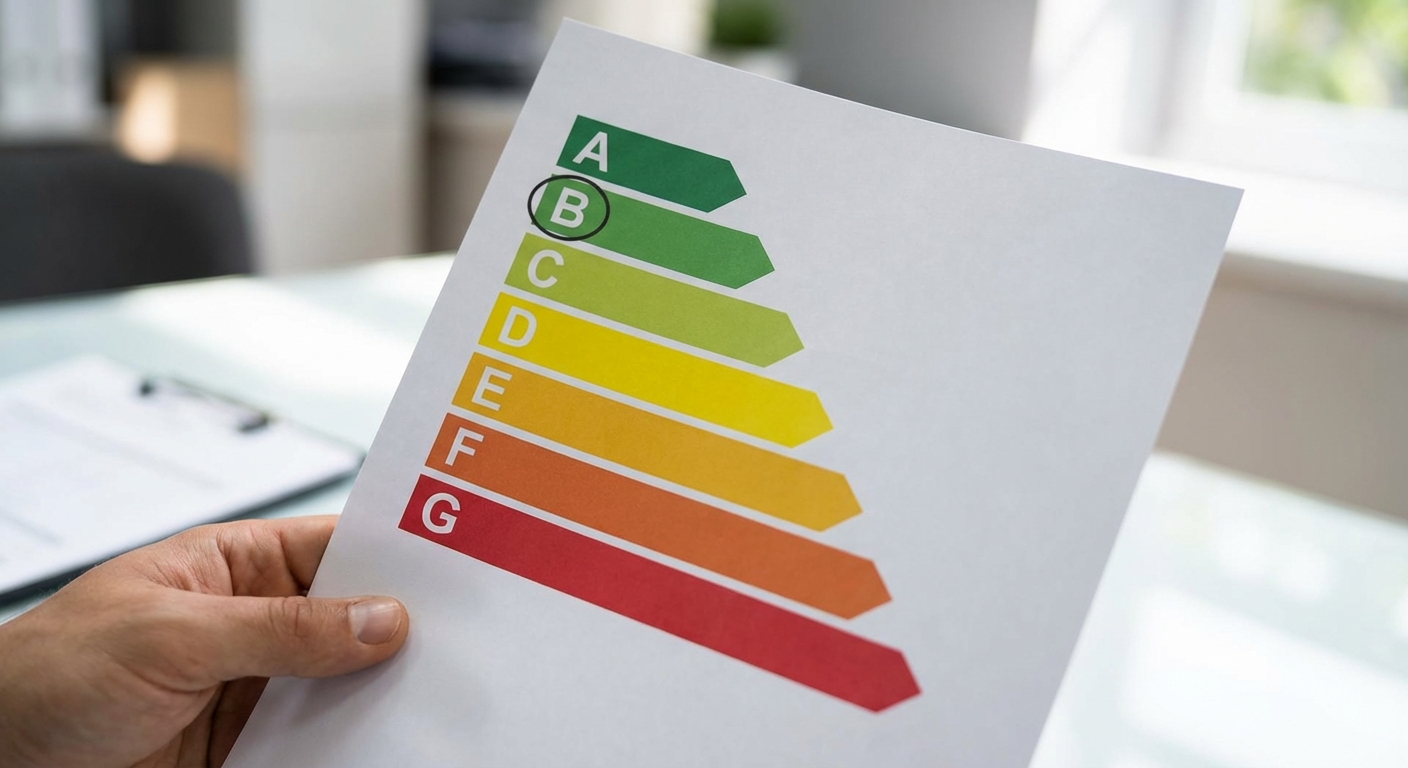 energy efficiency rating scale document close up