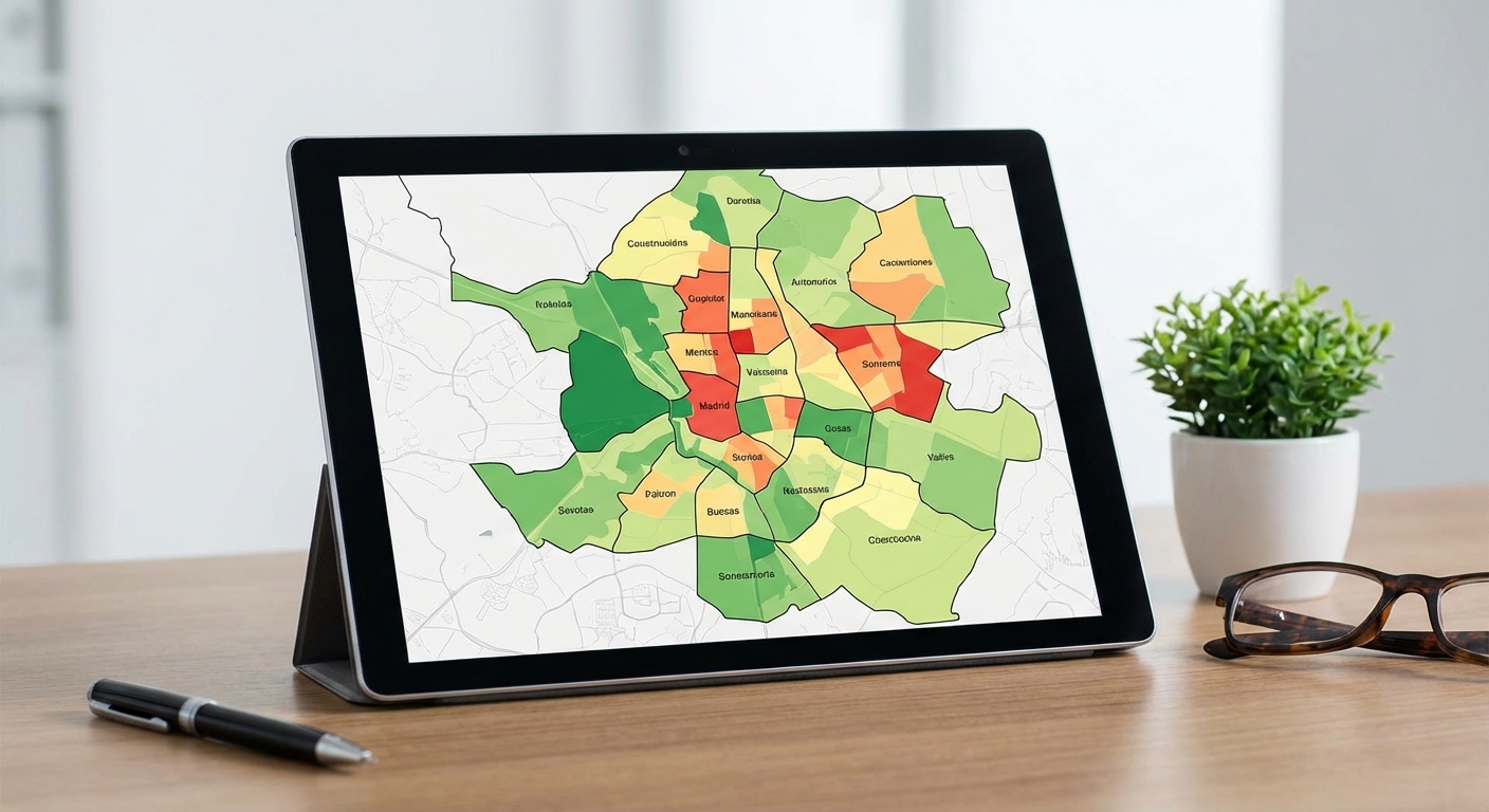 map of Madrid districts highlighting energy efficiency demand
