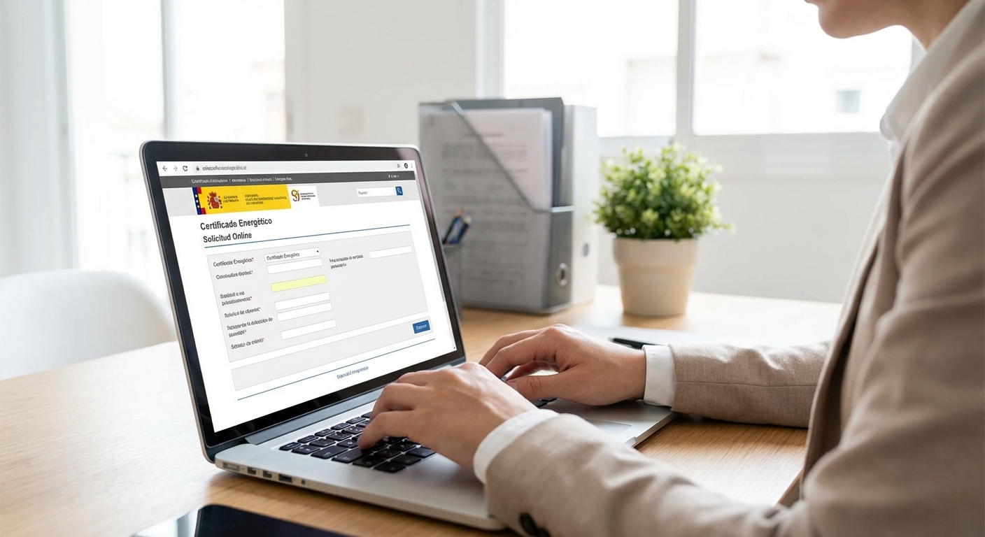 person filling online form on a laptop to request energy certificate