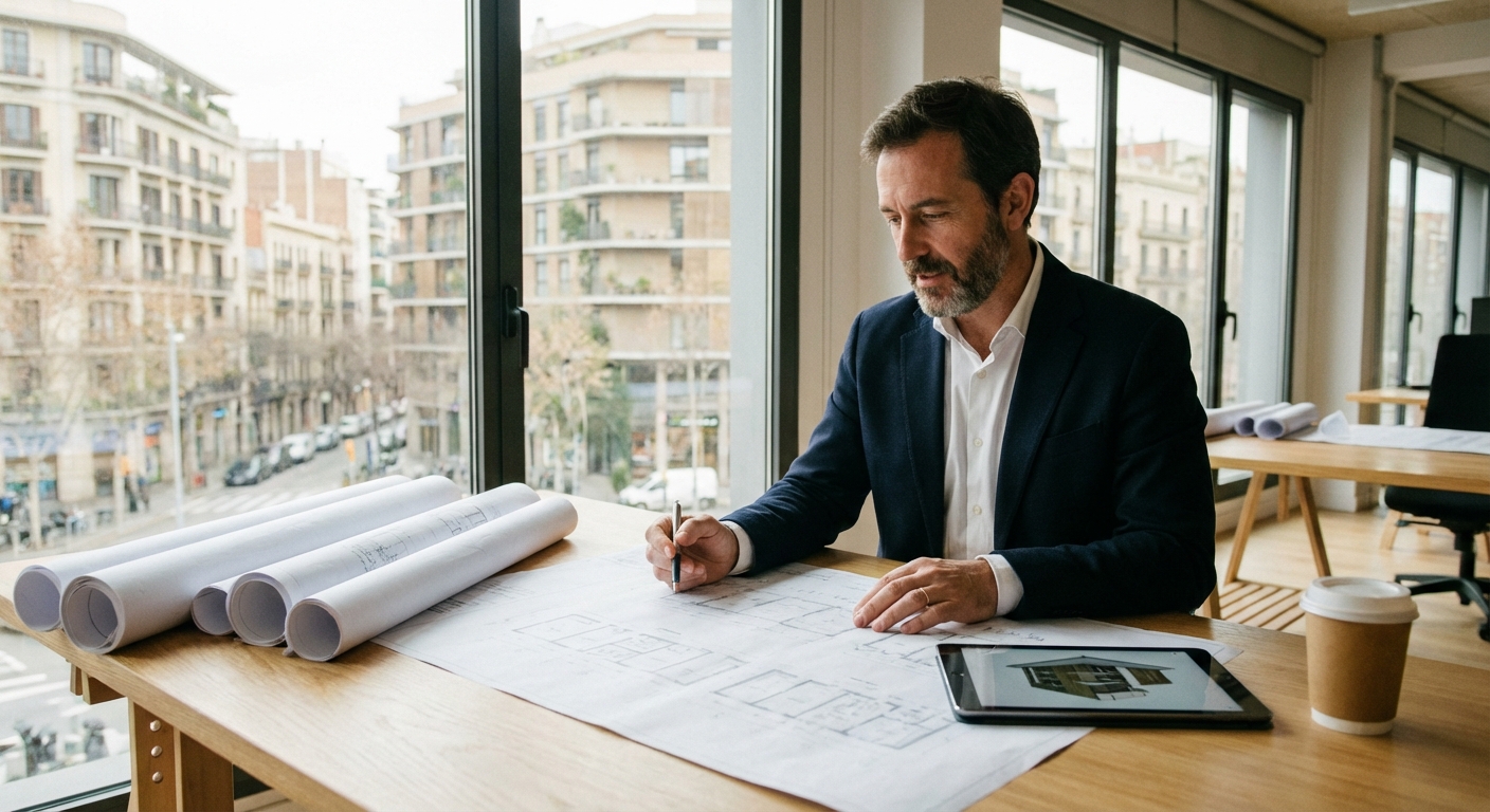 architect reviewing building plans