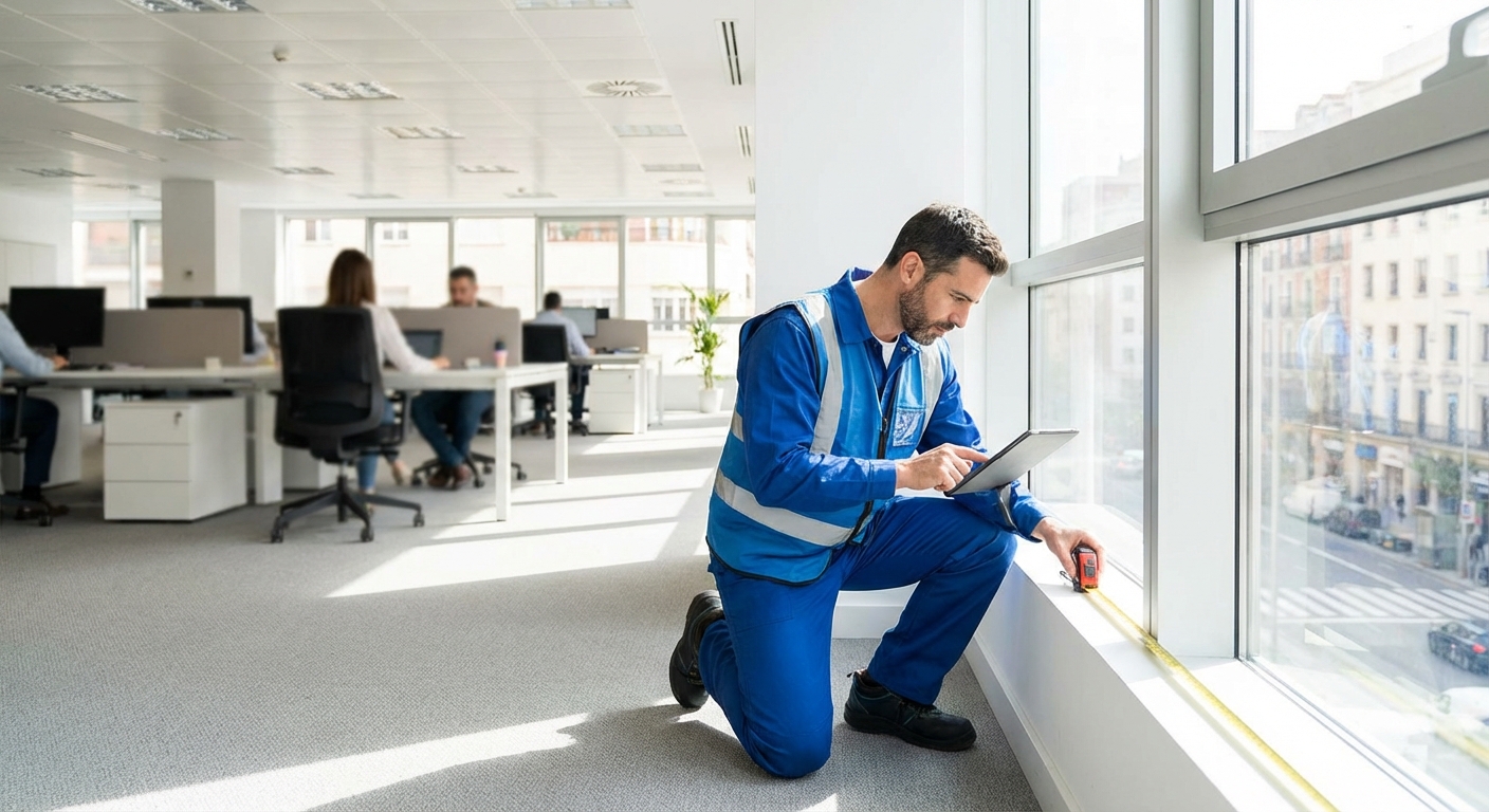 technician measuring commercial premises for energy certificate