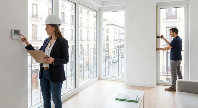 professional architect inspecting modern apartment