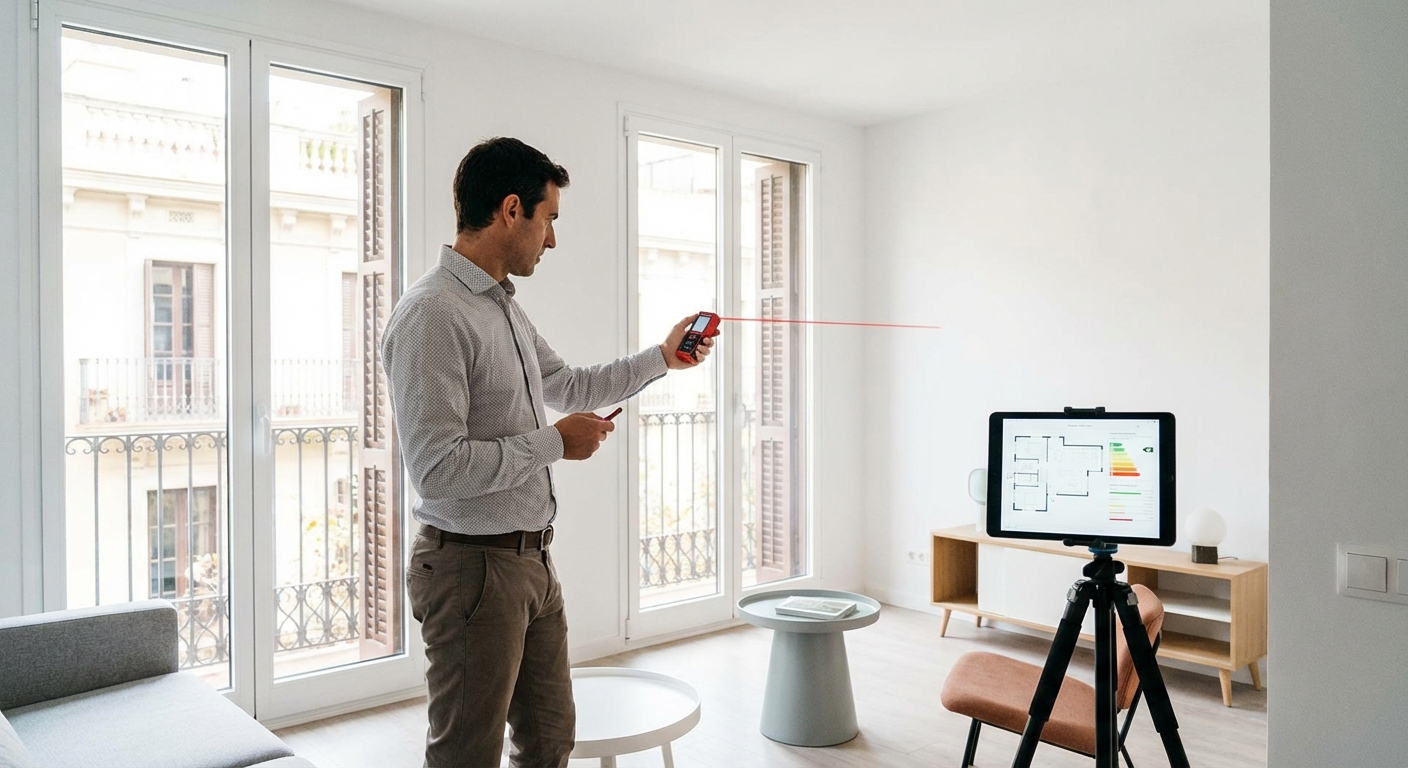 architect measuring a room with a laser meter