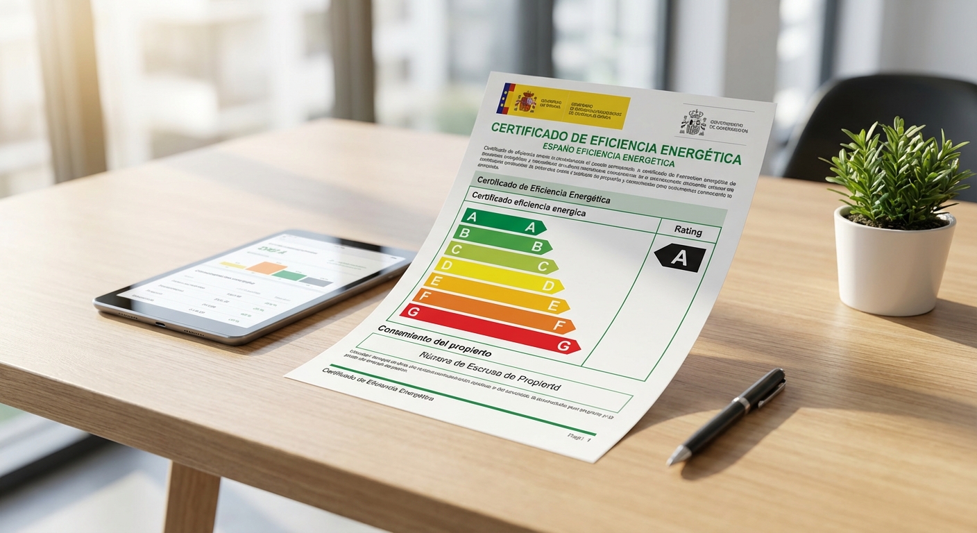 energy efficiency certificate with A rating on a table