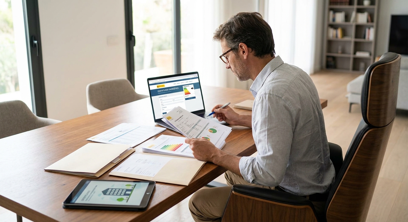 homeowner reviewing energy documents and invoices for CAE application