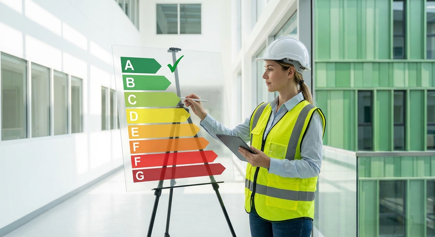 energy efficiency rating chart being filled by an engineer