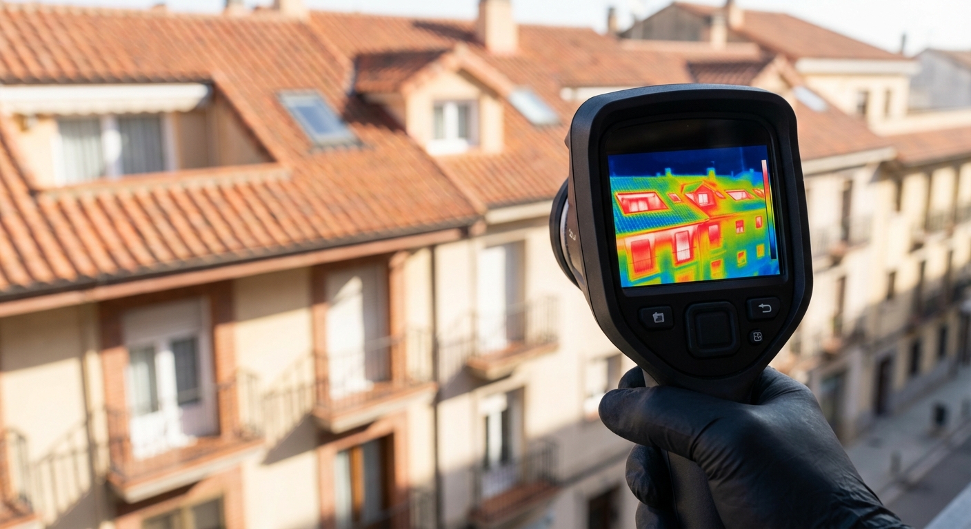 thermal camera showing heat loss in a residential building facade