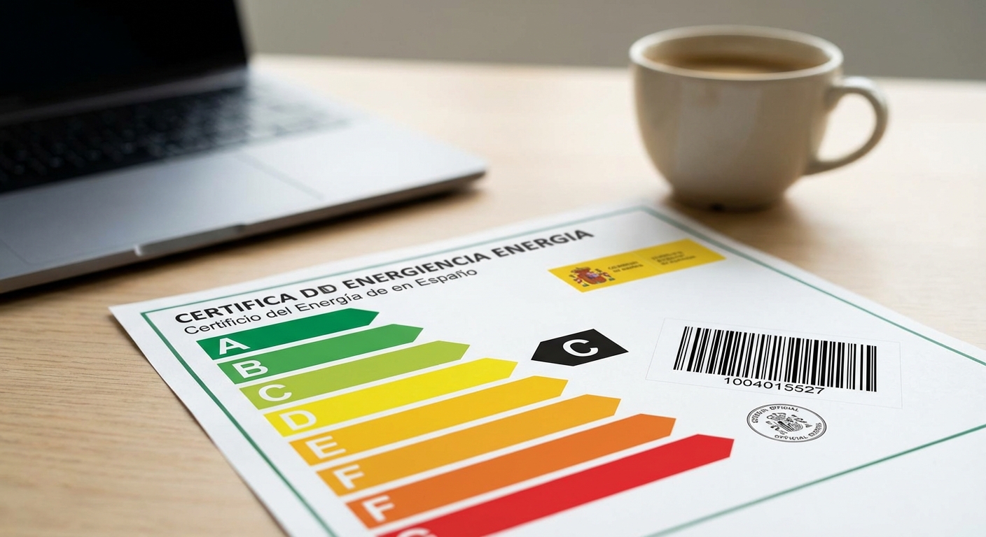 official spanish energy efficiency label with barcode and rating scale